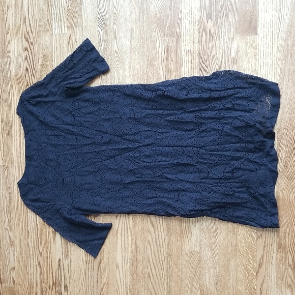 (L) APT.9 Black Crochet Midi Half Sleeve Dress 100% Nylon Shell - Picture 10 of 10